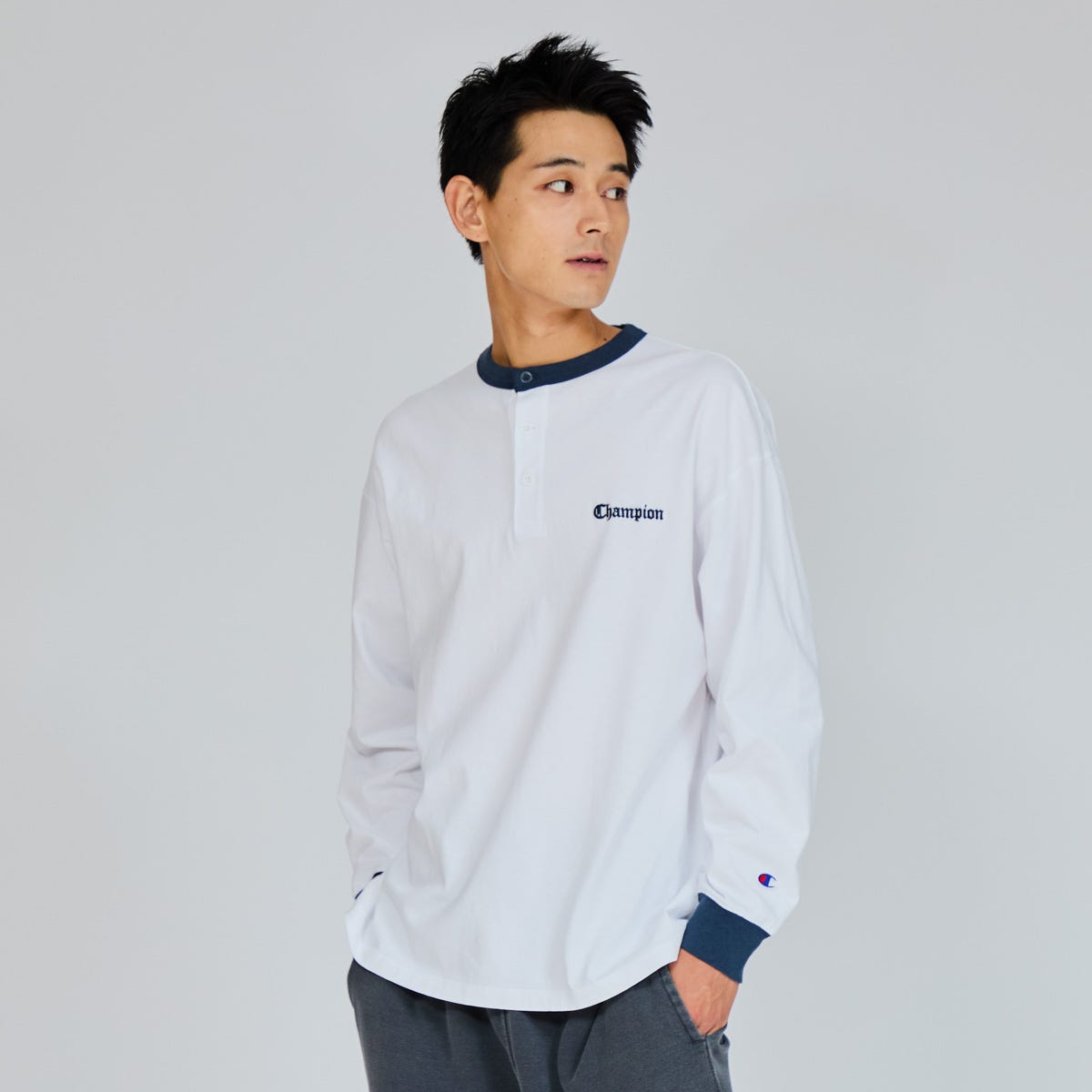 ロングスリーブヘンリーネックTシャツ (C3-B405)